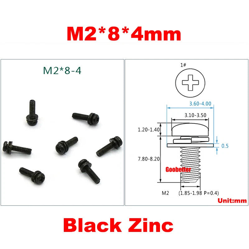 M2 M2.6 M3 M4 Phillips Pan Head Machine Screws with Washer Set – Carbon Steel, Multiple Finishes