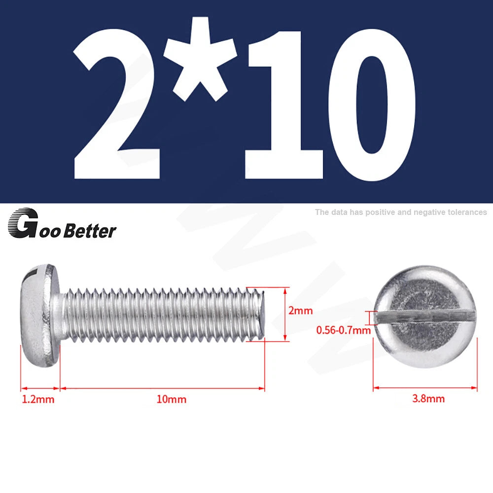 Slotted Pan Head Machine Screws – M1.6 to M4, A2 Stainless Steel, Fully Threaded, Lengths 3mm–60mm