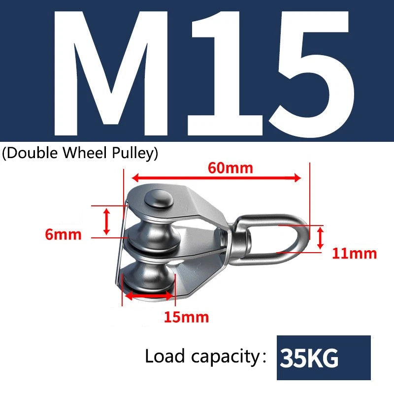 Stainless Steel 15-75mm Single/Double Pulley Block for Wire Rope Lifting Rigging