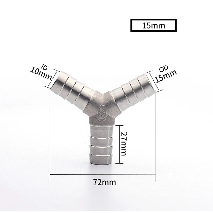 Stainless Steel Barbed Tee & Y Hose Fitting — T-Type & Y-Type, Φ6mm–Φ25mm