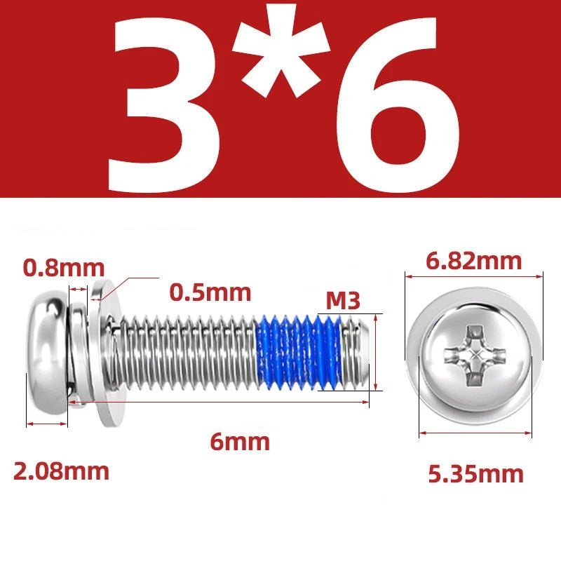 A2 Stainless Steel Phillips Pan Head Machine Screws with Flat & Spring Washers — M2 to M10 - HomeDIYer