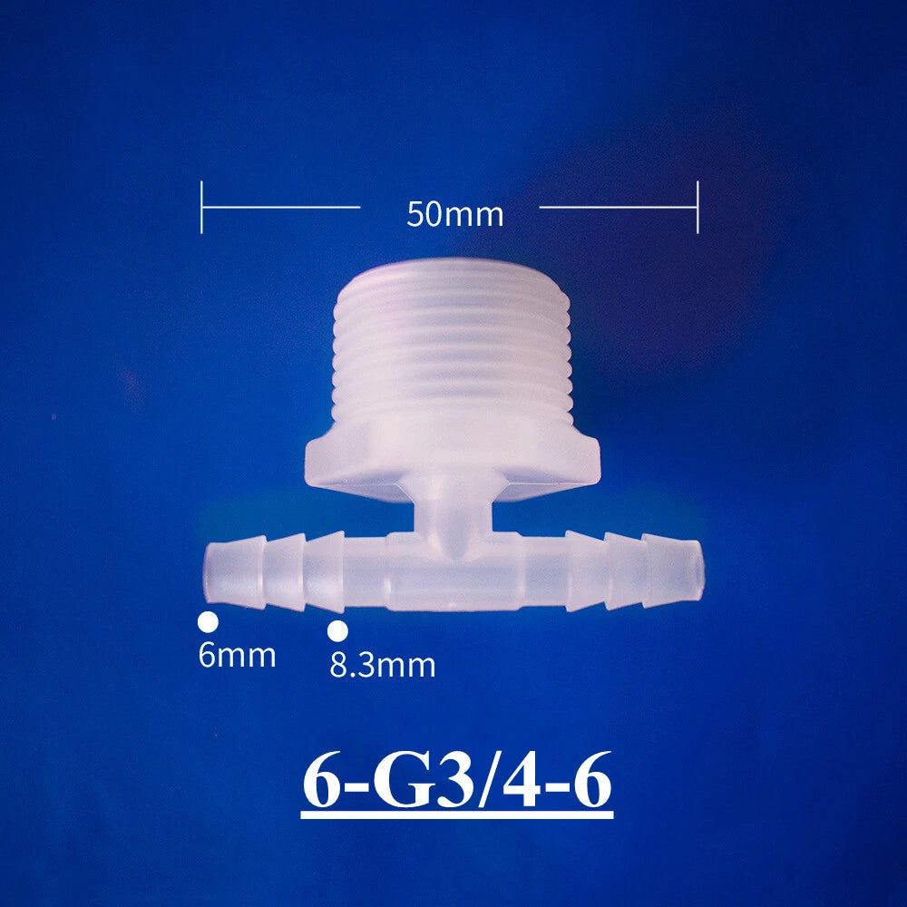 Plastic Barbed T-Piece Hose Connector with Male Thread — 4mm to 20mm Tube