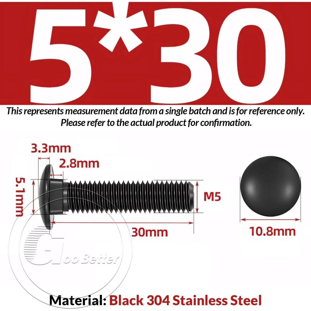 Black Carriage Bolts M3 M4 M5 M6 — Cup Square Domed Head, A2 - 70 Stainless Steel - HomeDIYer