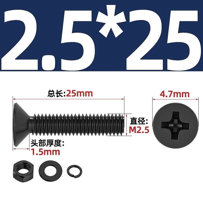M2–M6 Phillips Countersunk Head Machine Screws with Nut and Washer | Carbon Steel Bolt Set - HomeDIYer