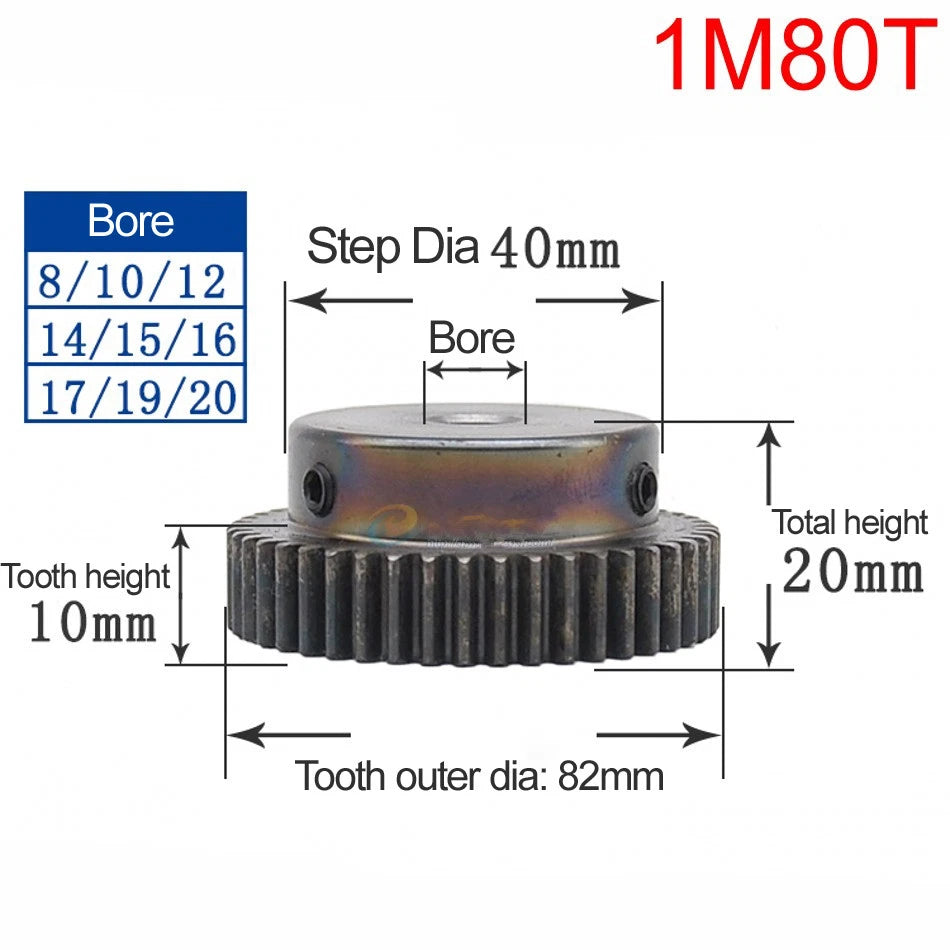 High Precision 1 Mod 10T-150T Spur Gear 45# Steel Pinion Gear With Step x 1Pcs