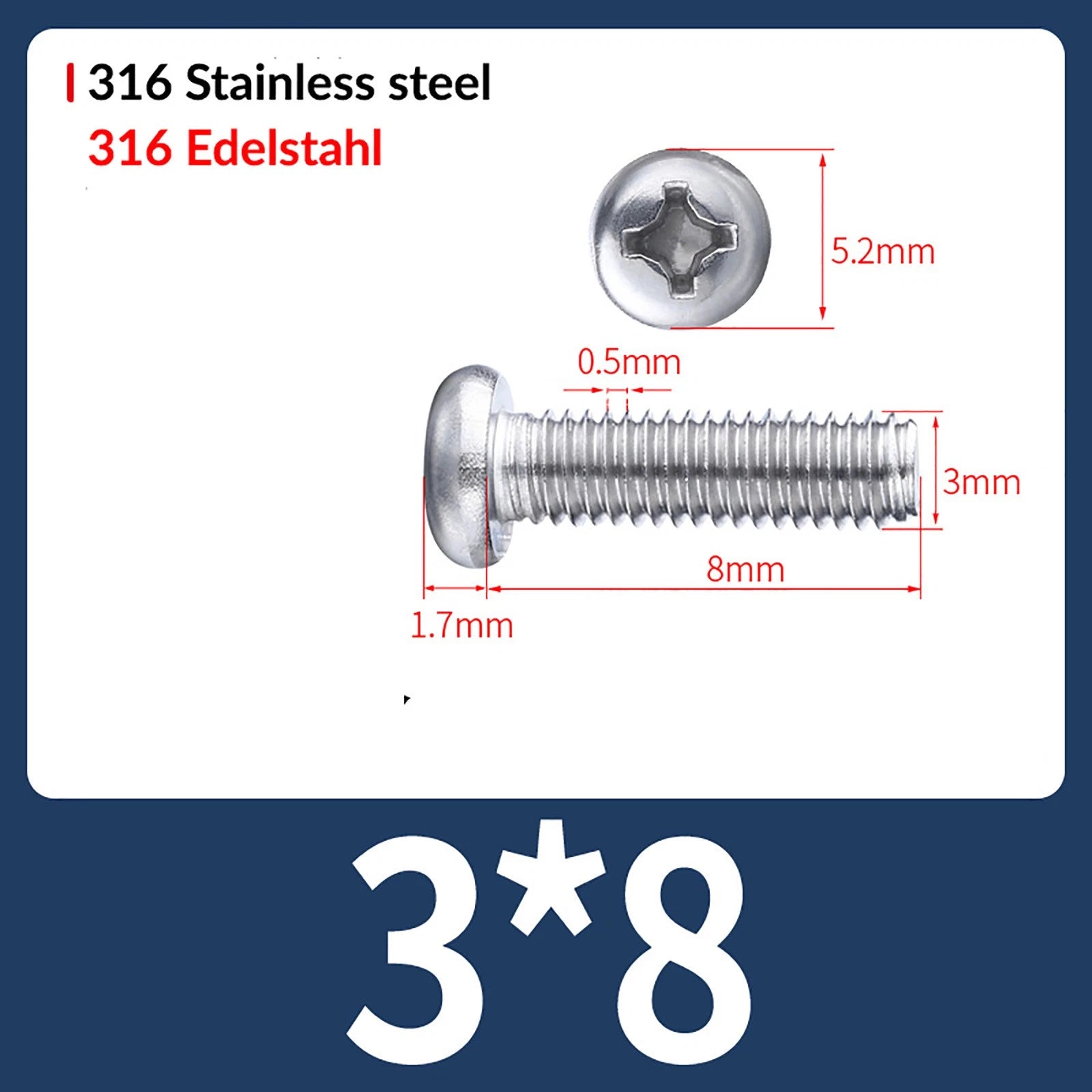 M2 M3 M4 M5 M6 M8 A4 Stainless Steel Phillips Pan Head Machine Screws – DIN 7985, Fully Threaded (4–80mm)