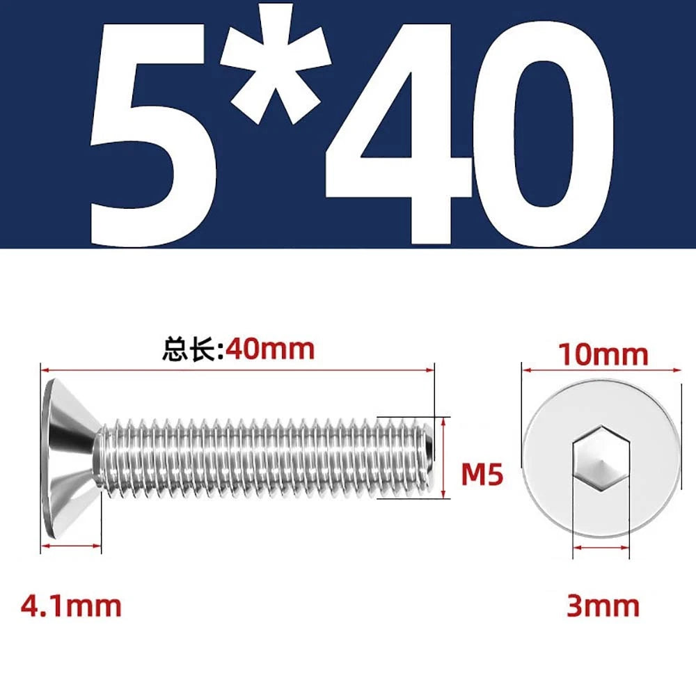 Countersunk Hex Socket Screws – A2 Stainless Steel, M2 to M16, DIN 7991, Fully Threaded