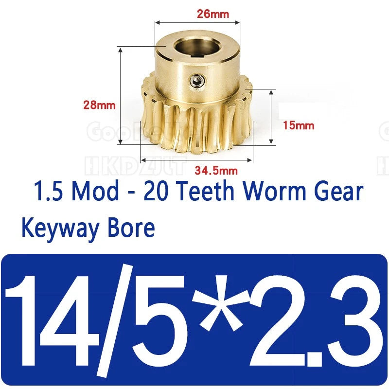 Mod 1.5 Worm Gear Wheel Brass Stainless 20 Tooth Worm Shaft 45# Steel Precision