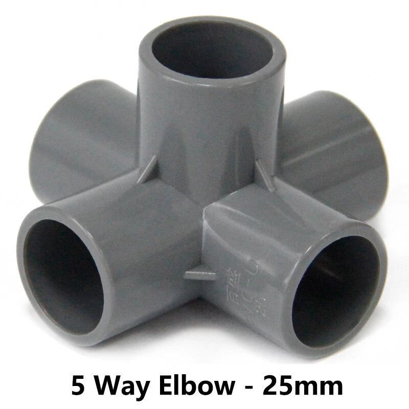 PVC 3 4 5 6-Way Elbow Connector Coupling Pipe Fittings Dia 20 25 32 40 50mm Grey