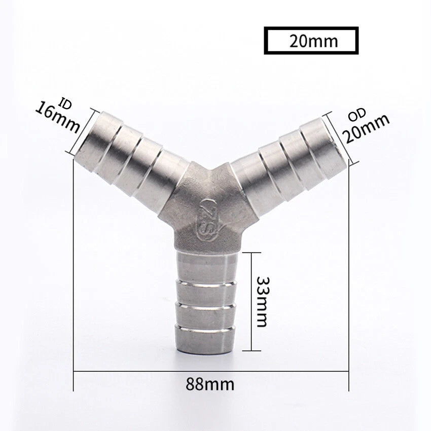 Stainless Steel Barbed Tee & Y Hose Fitting — T-Type & Y-Type, Φ6mm–Φ25mm