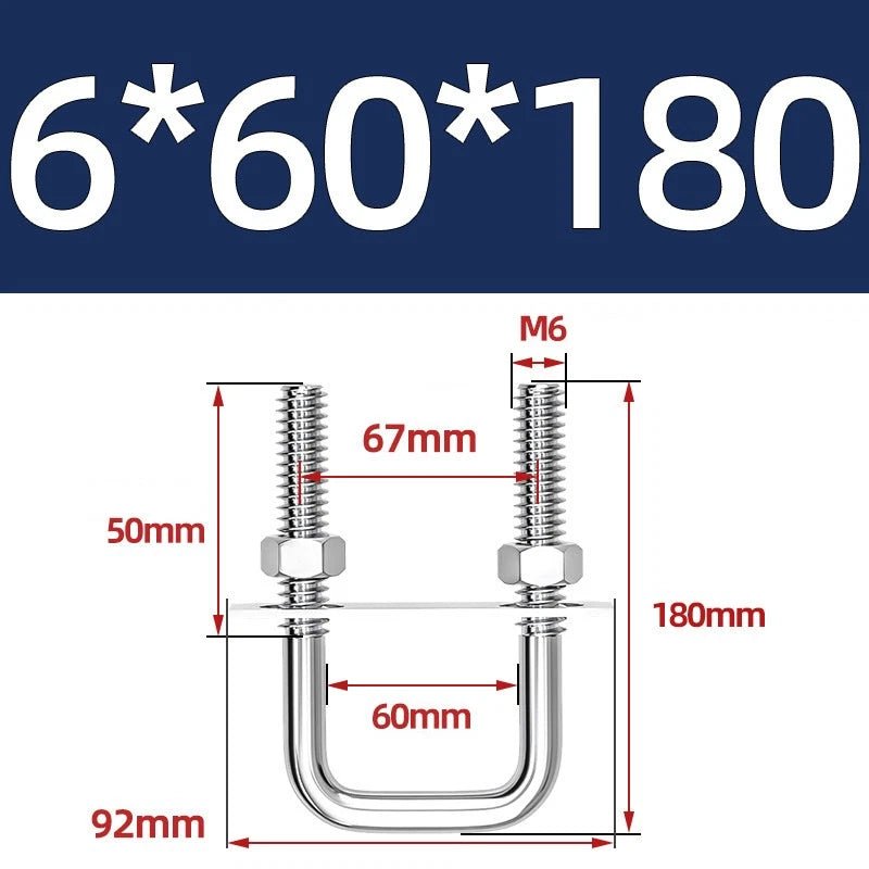 M6 U - Bolt with Plate and Nuts – Stainless Steel 304 (A2) for Trailer & Pipe Clamp - HomeDIYer