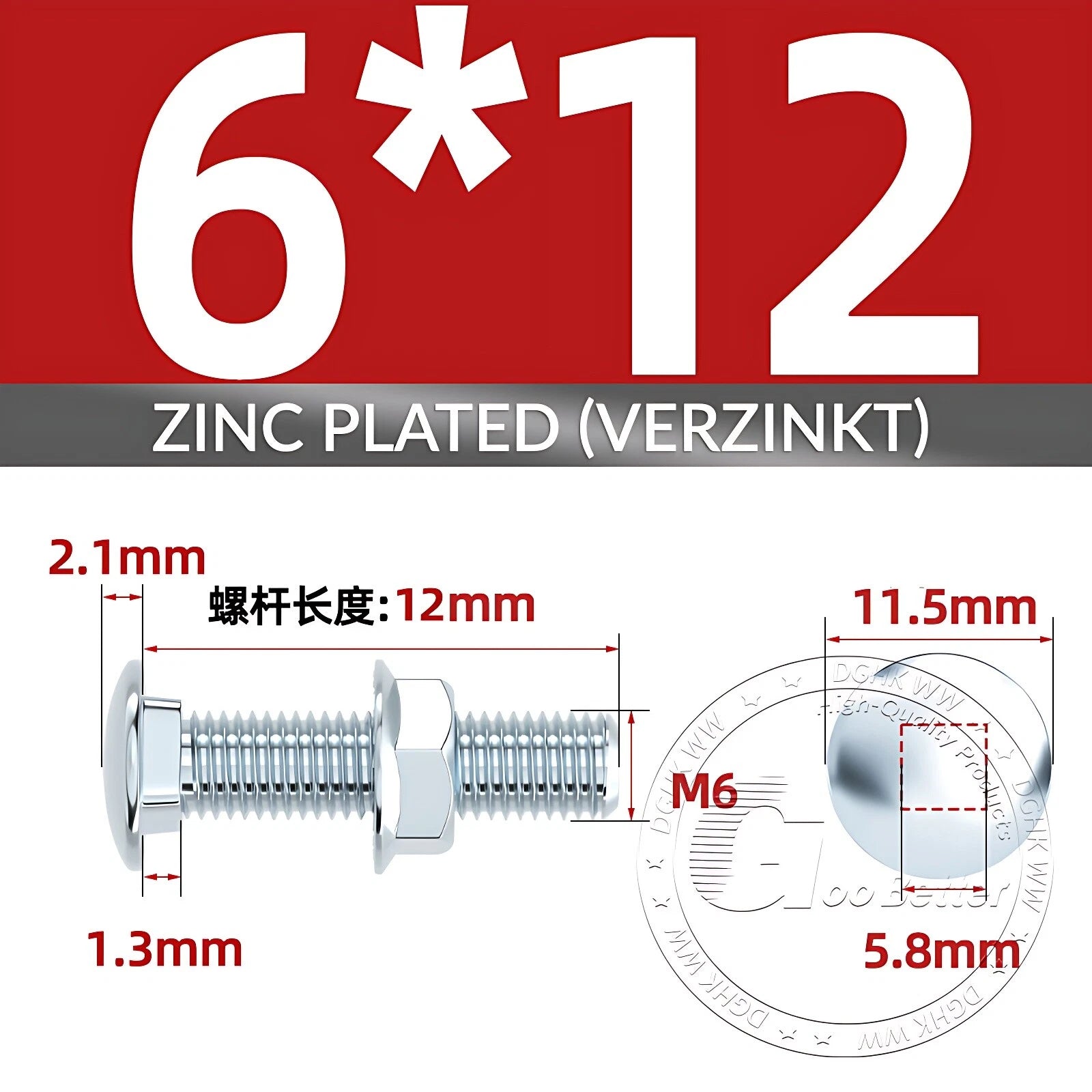 Cup Square Carriage Bolts with Hex Nut — Zinc Plated, M4 to M12