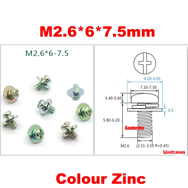 M2 M2.6 M3 M4 Phillips Pan Head Machine Screws with Washer Set – Carbon Steel, Multiple Finishes