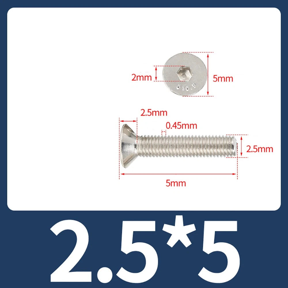 Grade 10.9 Alloy Steel Countersunk Socket Head Screws — M1.6 to M4, 10–500 Pcs