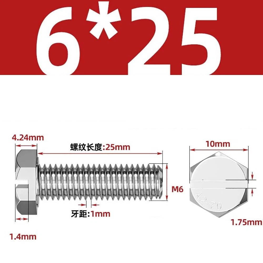 External Hex Slotted Machine Screws – A2 Stainless Steel, M4 to M16, Fully Threaded