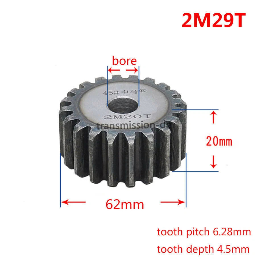 2 Mod 45# Steel Spur Gears Pinion Gear Thickness 20mm 12 - 95 Teeth For 3D CNC
