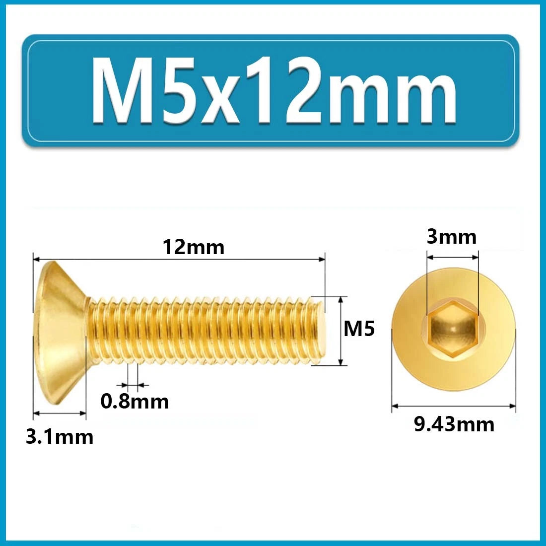 Solid Brass Hex Socket Countersunk Machine Screws – M3 to M12, Allen Drive, Flat Head (8–50mm)