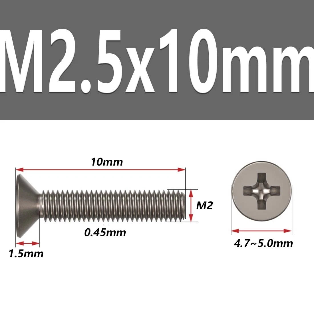 M1.6–M6 Titanium Phillips Countersunk Flat Head Screws – TA2 / Grade 2, Fully Threaded (4–50mm)