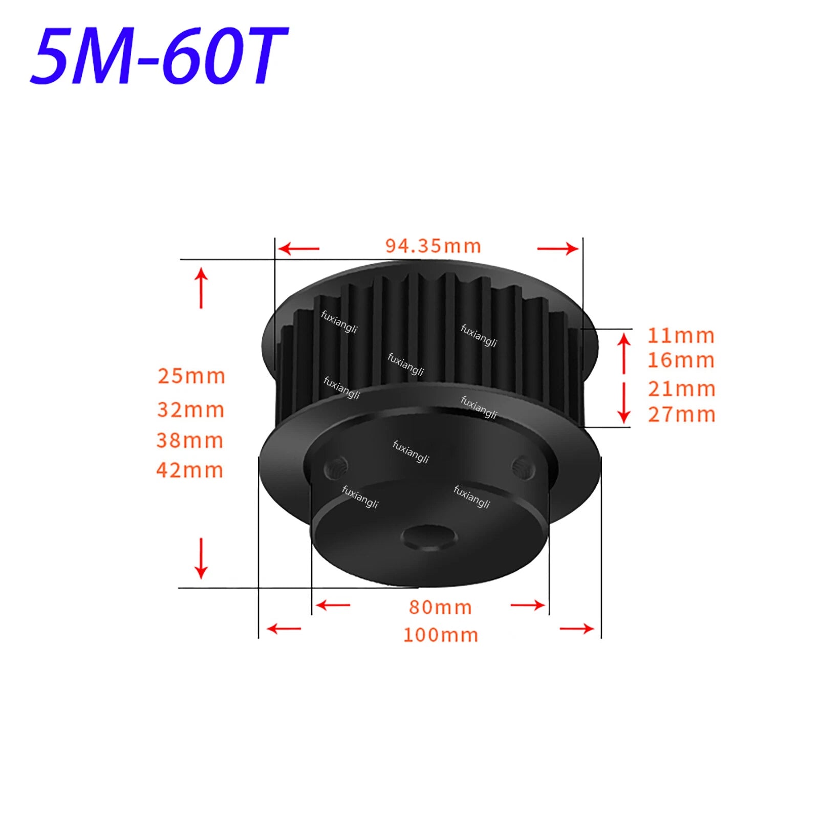 HTD-5M 15T-72T Timing Belt Pulleys Pitch 5mm Width 27mm BF With Keyway 45# Steel