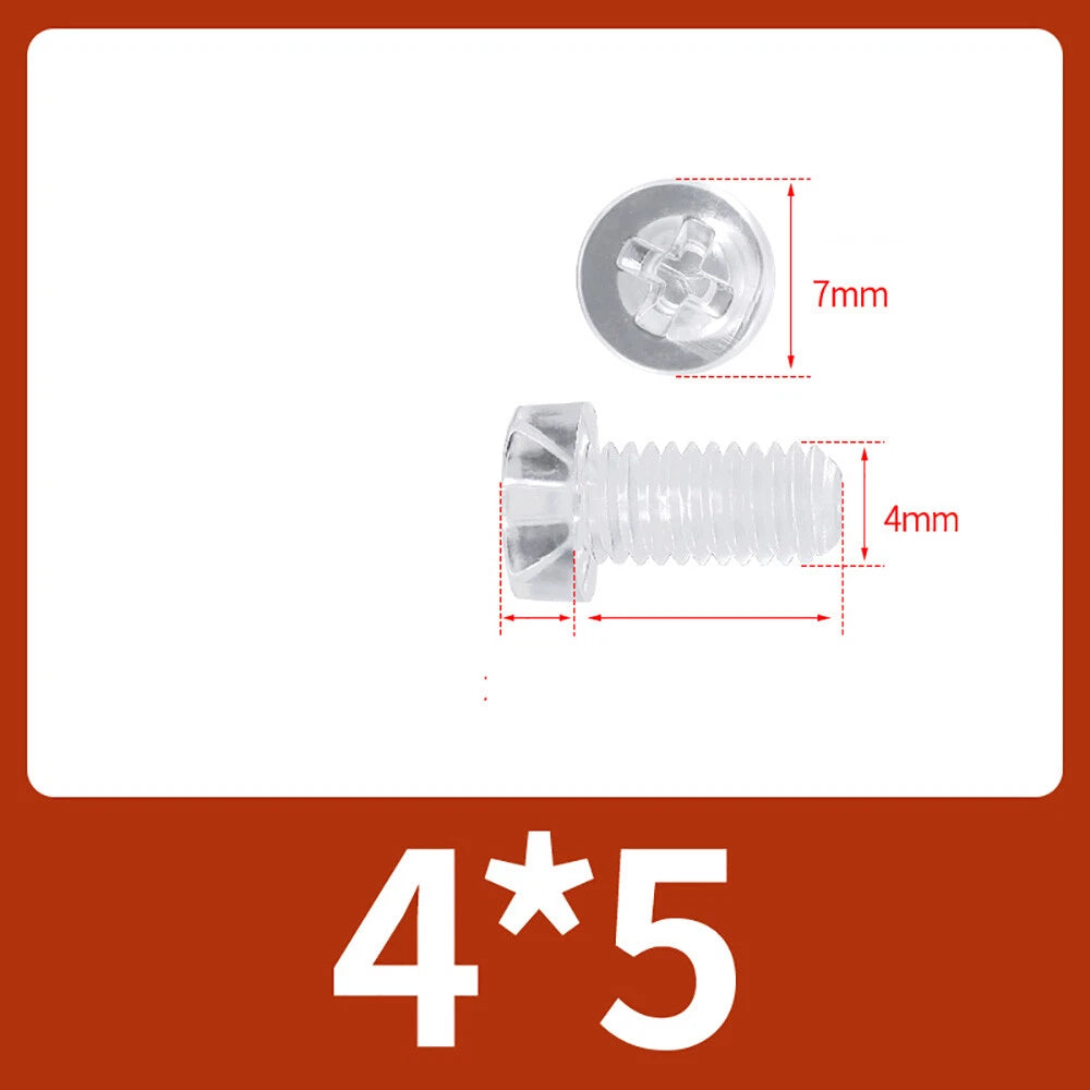 M2-M10 Clear Plastic Phillips Round/Pan Head Machine Screws Cross Screws Hex Nut