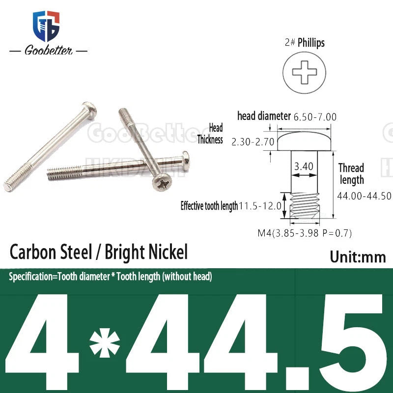 Pan Head Round Head Machine Screws Phillips Drive Bolts M3.5 M4 Carbon Steel