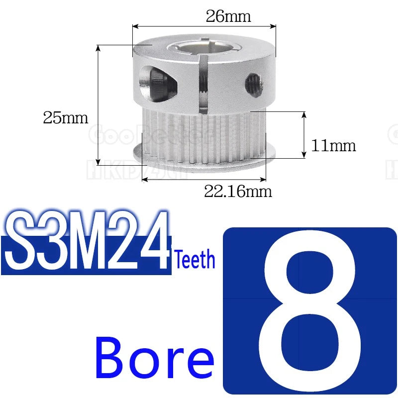 S3M Timing Pulley Belt Synchronous Wheel Gear 3D Printer Bore 5-15mm 20-28 Teeth