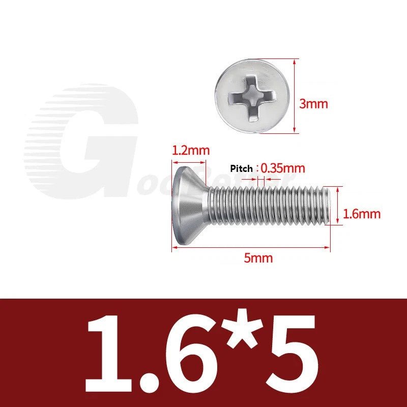 M1–M3.5 Phillips Countersunk Machine Screws – 304 Stainless Steel, Fully Threaded (3–120mm Overall Length) - HomeDIYer