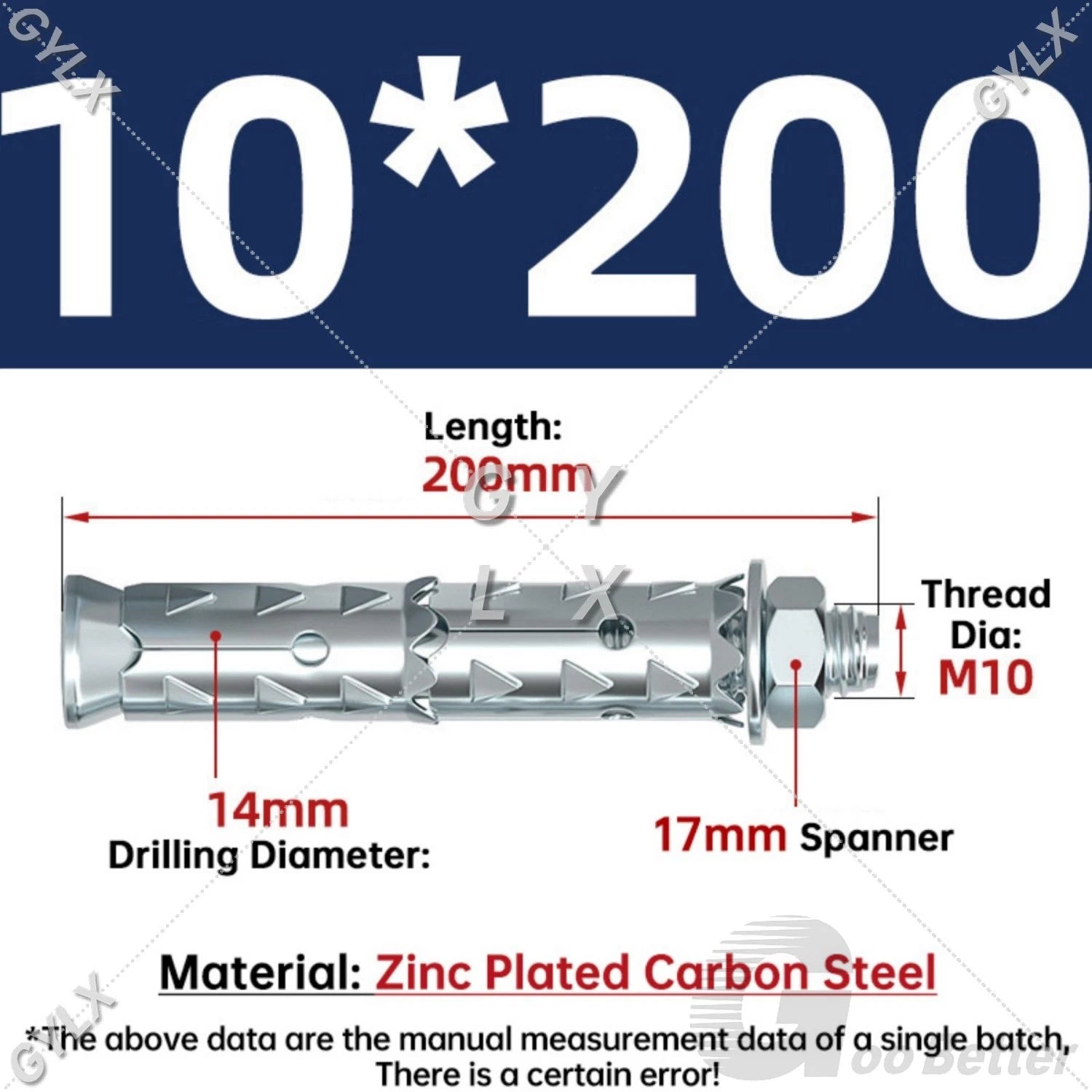 Galvanized Masonry Concrete Expansion Bolts — M6 M8 M10 M12 Wall Anchor Screws