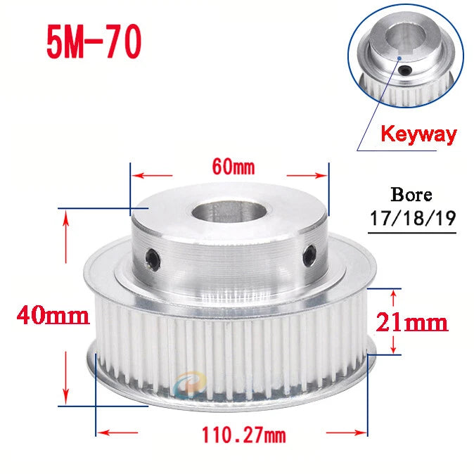 5M 15T-80T Timing Belt Pulley With Step/Keyway, Bore 8-25mm,For 20mm Width Belt