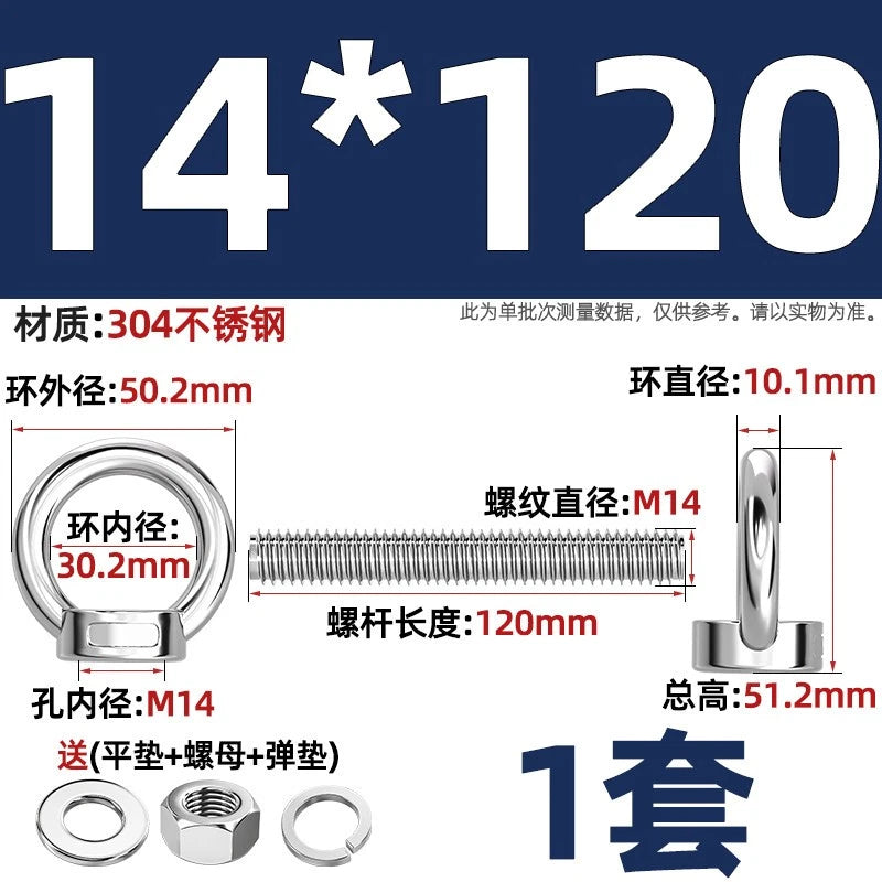 A2 Stainless Steel Lifting Eye Bolts + Nuts & Washers M4 M5 M6 M8 M10 M12 to M24