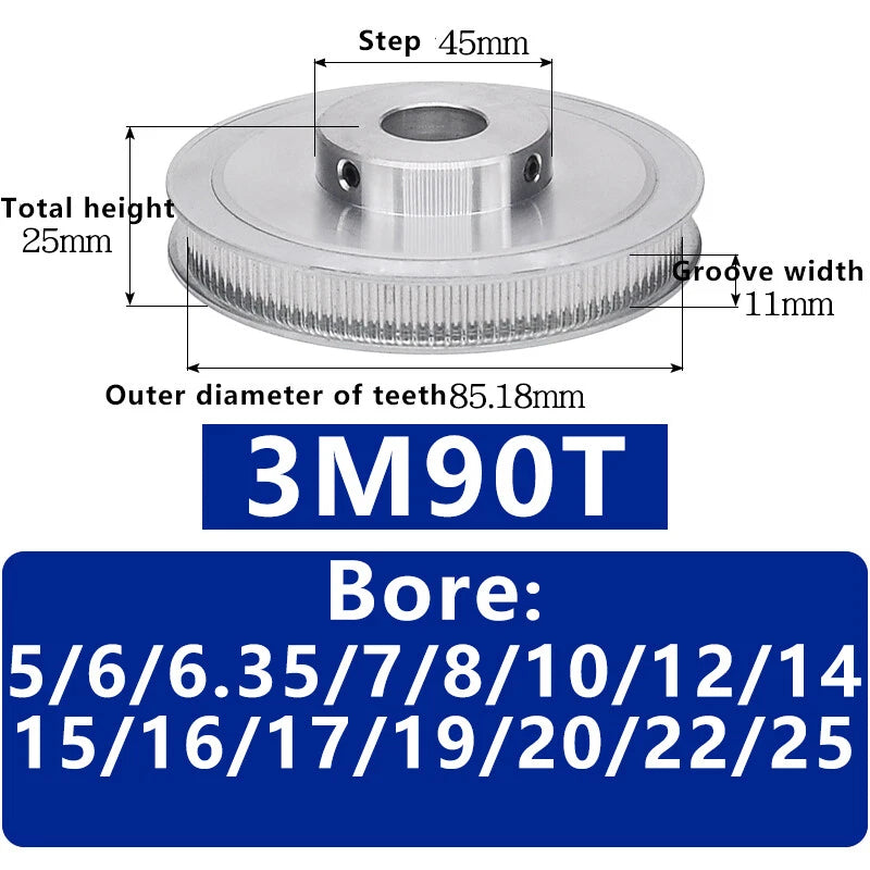 3M 20T~120T Synchronous Wheel Timing Belt Pulley With Step For 10 mm Width Belt