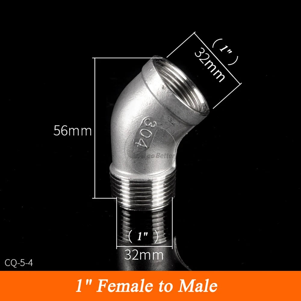 45° BSPT Threaded Elbow Pipe Fittings — A2 Stainless Steel, 1/8" to 4", Female & Female-to-Male