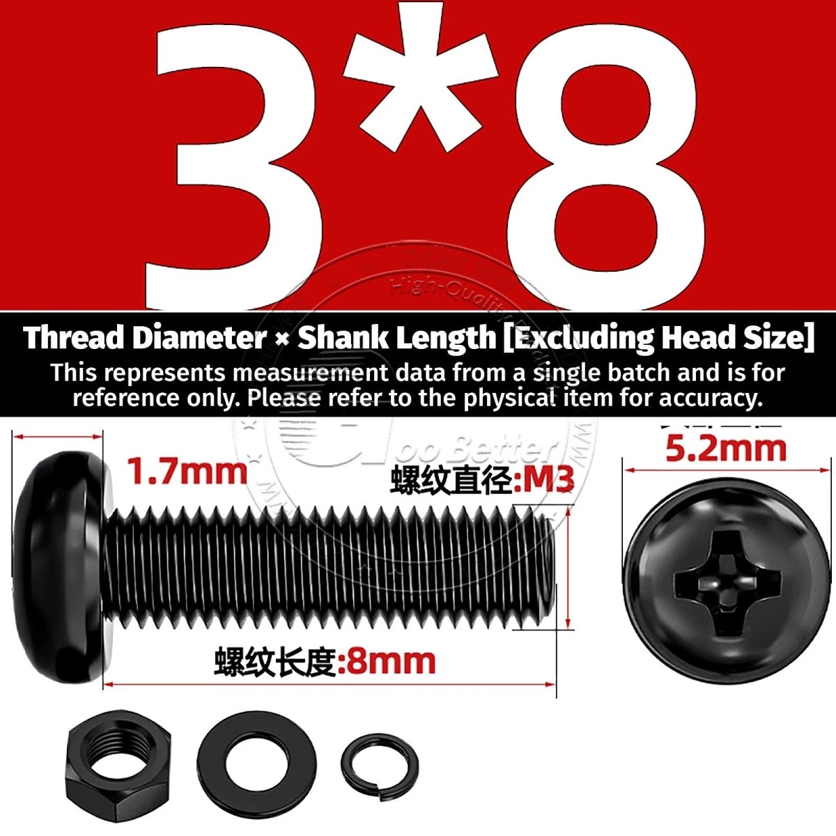 Black Phillips Pan Head Machine Screws with Washers — Metric M2 to M6 - HomeDIYer