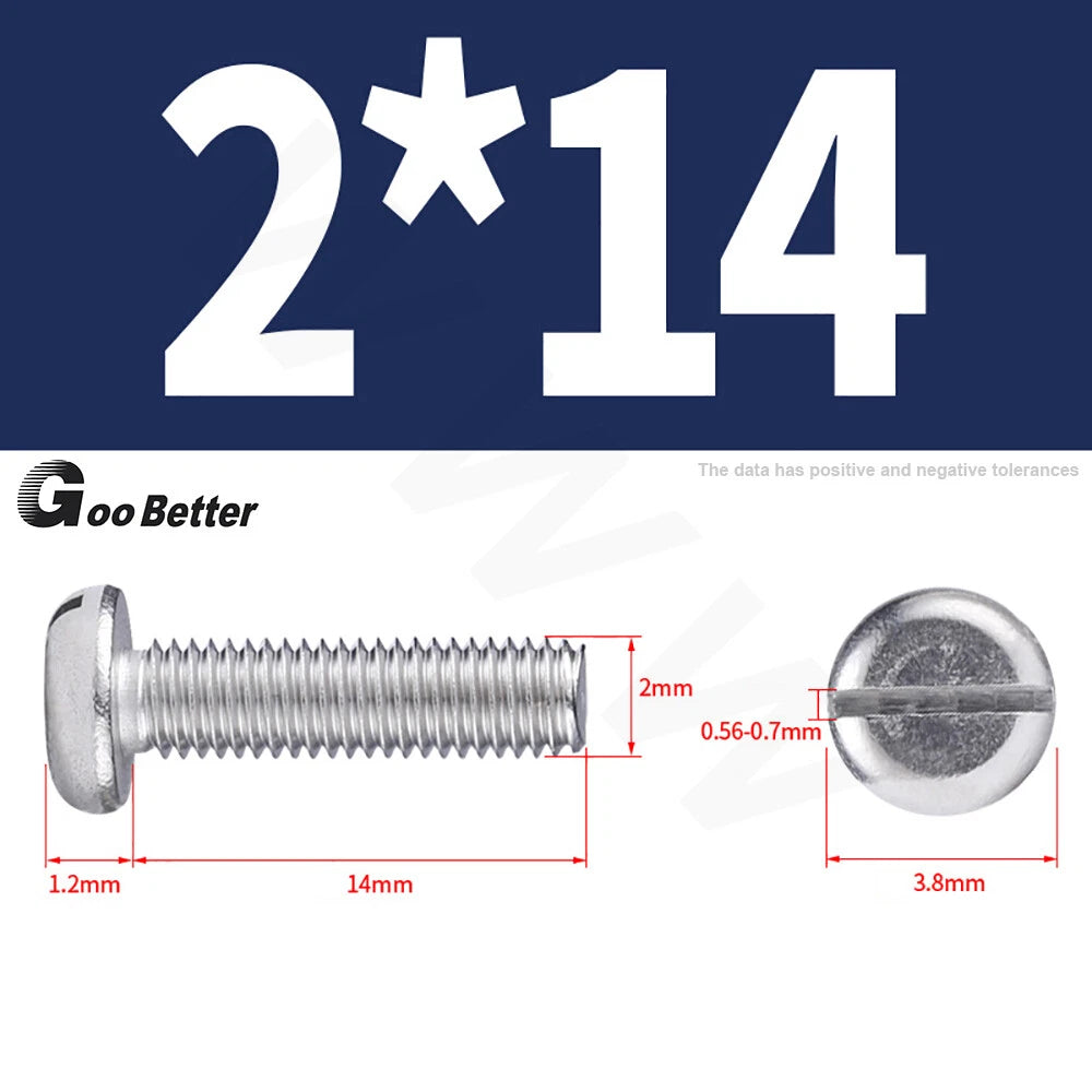 Slotted Pan Head Machine Screws – M1.6 to M4, A2 Stainless Steel, Fully Threaded, Lengths 3mm–60mm