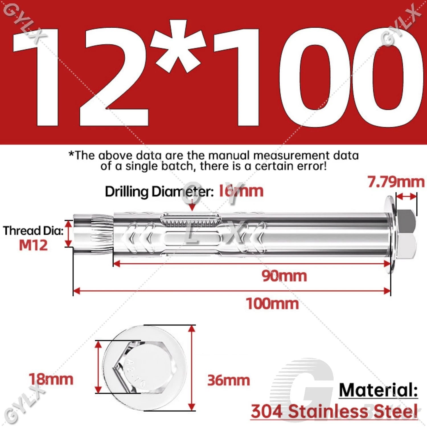 Stainless Steel Expansion Bolts for Masonry — M6 M8 M10 M12 Wall Anchor Screws