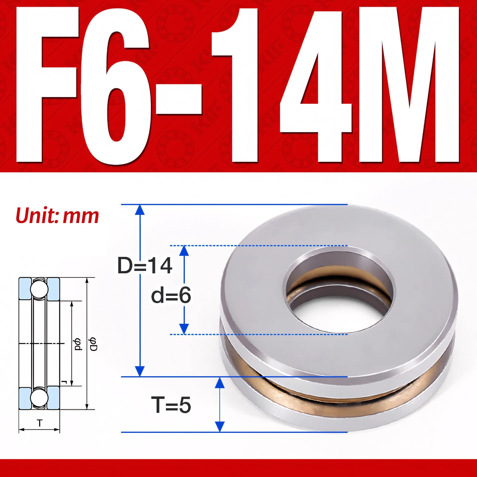 Plane Axial Ball Bearing Thrust Bearings F2-6M - F13-22M- 51100 - 51413 Series