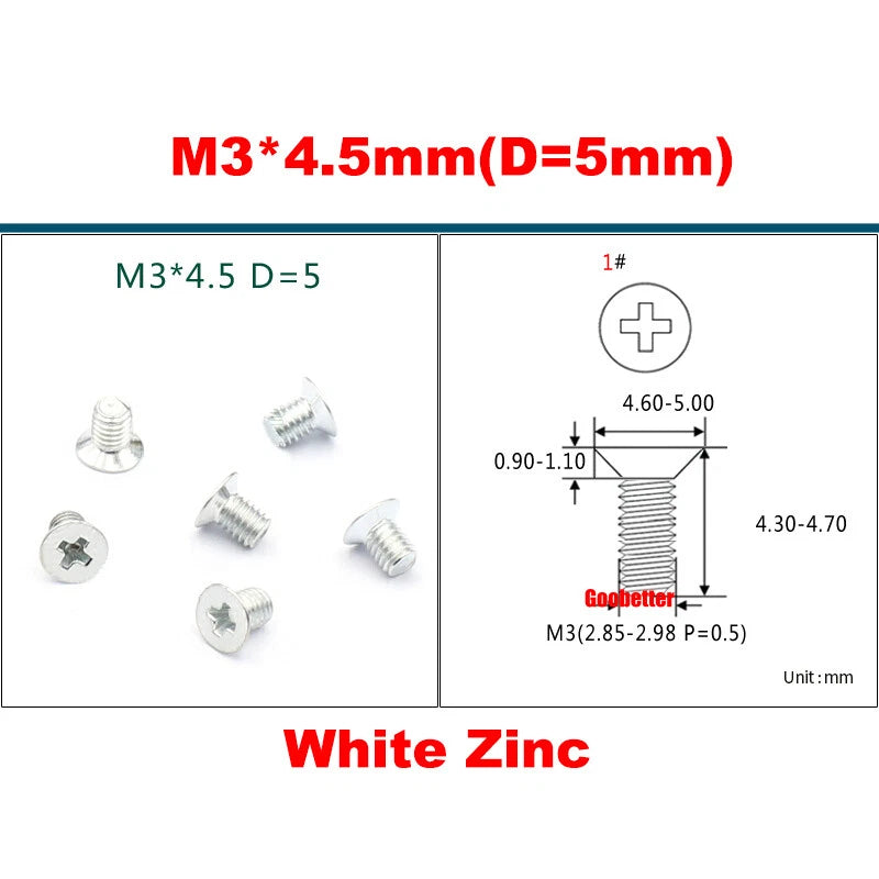 KM3 Phillips Countersunk Machine Screws – M3 x 3–18mm, Carbon or 304 Stainless, Multiple Finishes (Cross Flat Head)