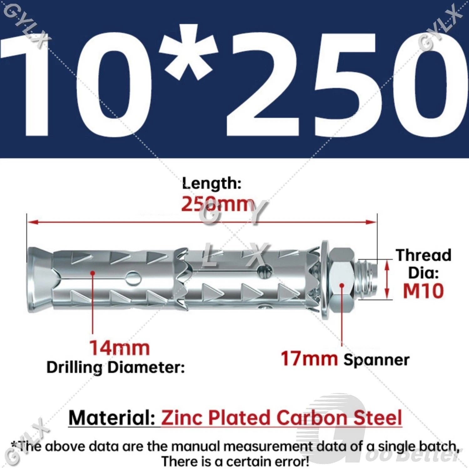 Galvanized Masonry Concrete Expansion Bolts — M6 M8 M10 M12 Wall Anchor Screws