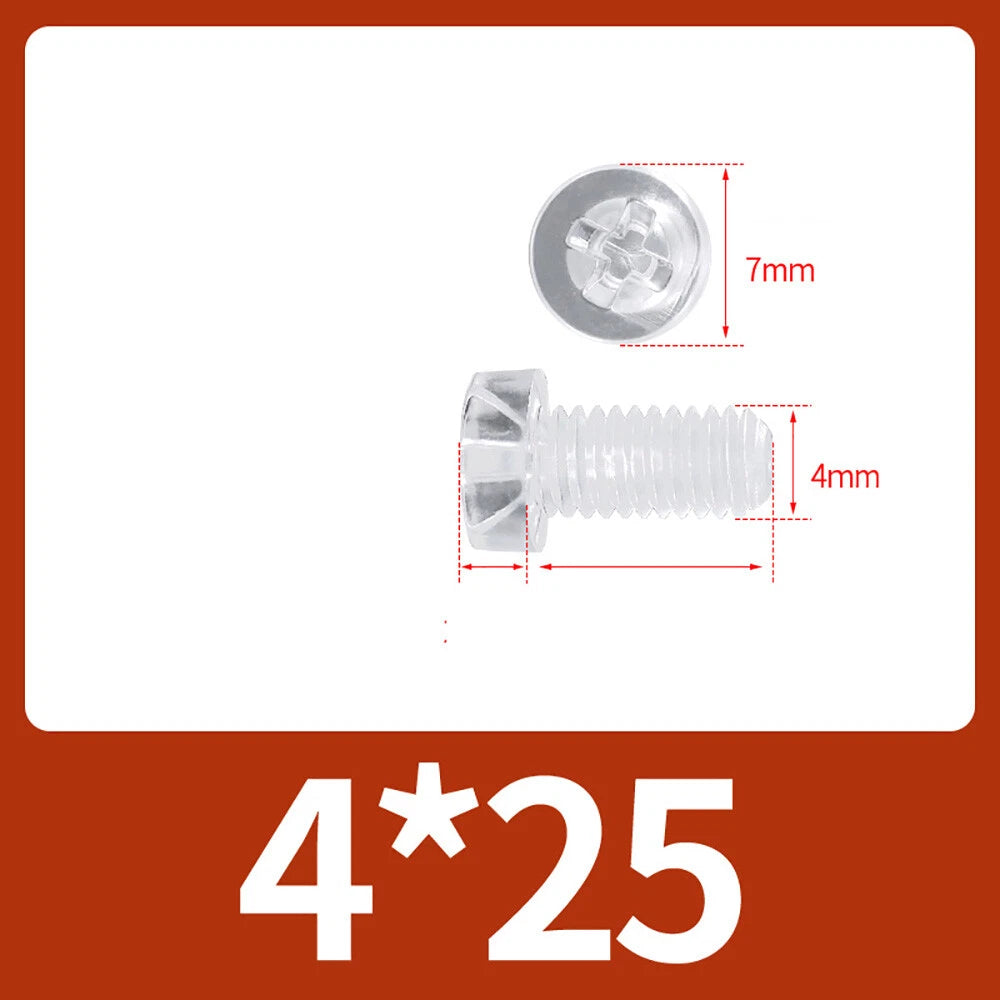 M2-M10 Clear Plastic Phillips Round/Pan Head Machine Screws Cross Screws Hex Nut