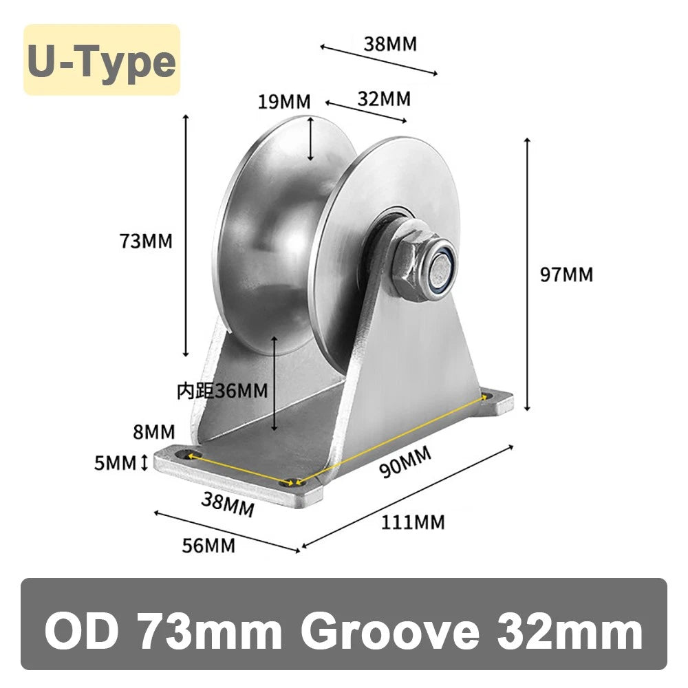 Stainless Steel Pulley U V H Groove Shape Roller Wheels Idler Pulley Wheel Large