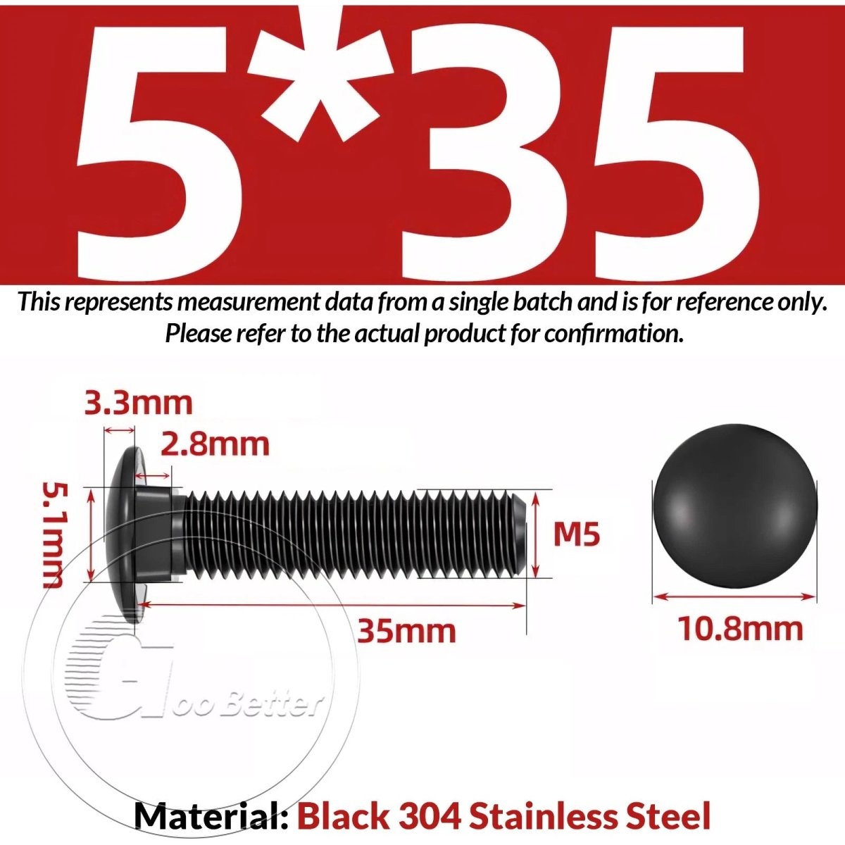 Black Carriage Bolts M3 M4 M5 M6 — Cup Square Domed Head, A2 - 70 Stainless Steel - HomeDIYer