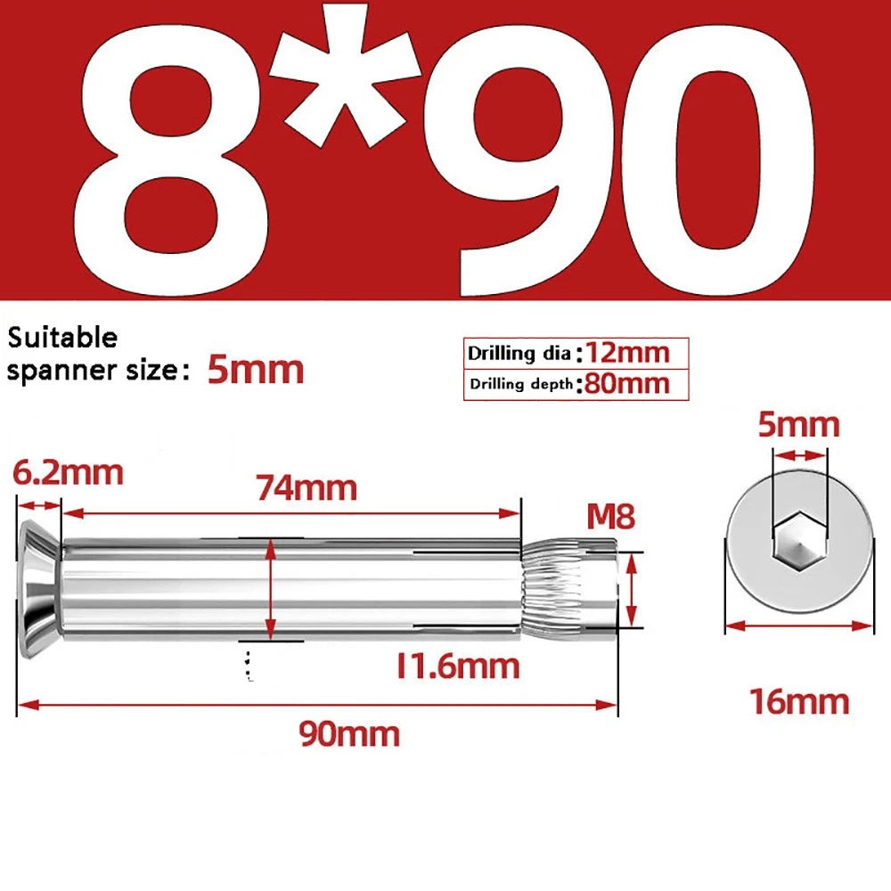 M6–M12 Countersunk Hex Socket Expansion Bolts — 304 & 201 Stainless Steel, A-Type & B-Type