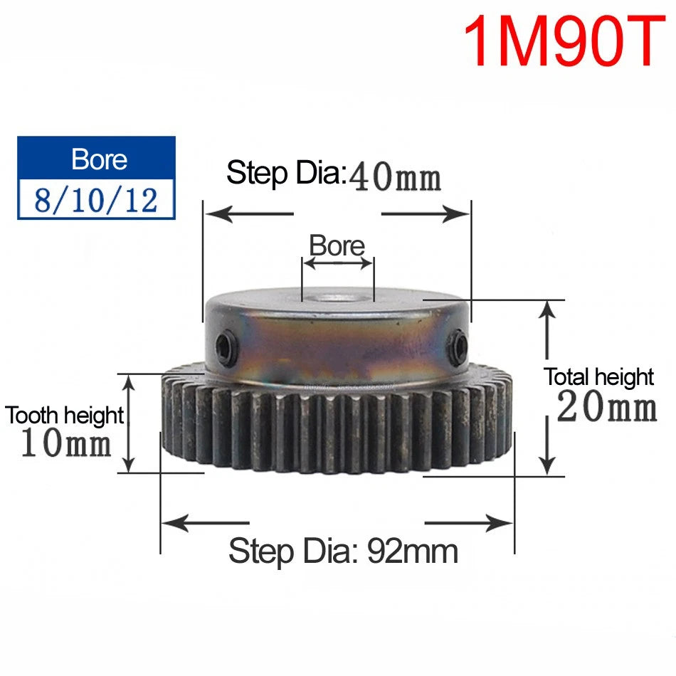 High Precision 1 Mod 10T-150T Spur Gear 45# Steel Pinion Gear With Step x 1Pcs