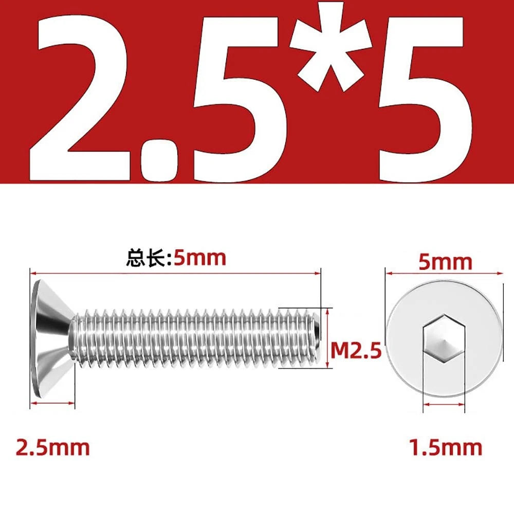 Countersunk Hex Socket Screws – A2 Stainless Steel, M2 to M16, DIN 7991, Fully Threaded