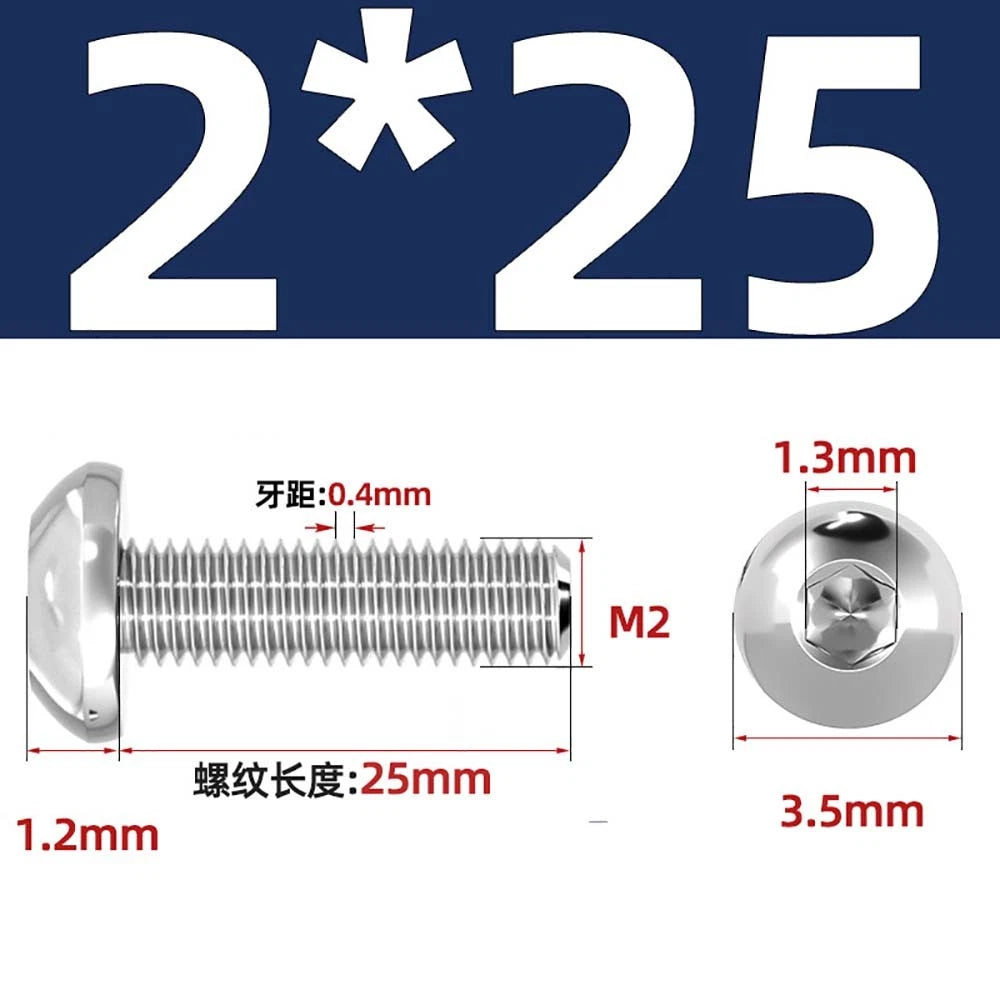 M1.6–M5 A2 Stainless Steel Button Head Socket Cap Screws – Round Pan Head, Hex Drive, Fully Threaded