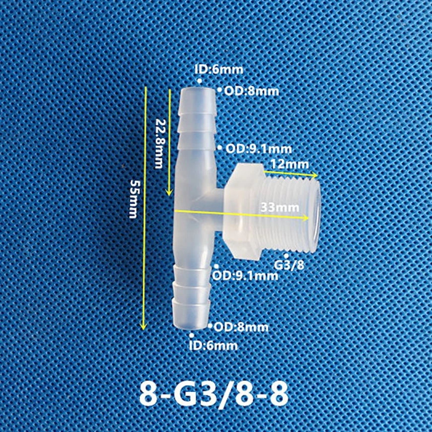 Plastic T Joiner Barbed X Male Thread Hose Connector Pipe Fittings Air Water
