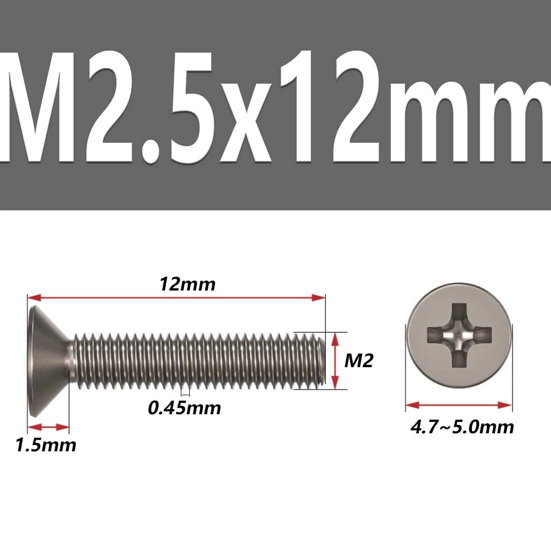 M1.6–M6 Titanium Phillips Countersunk Flat Head Screws – TA2 / Grade 2, Fully Threaded (4–50mm)