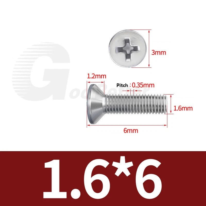 M1–M3.5 Phillips Countersunk Machine Screws – 304 Stainless Steel, Fully Threaded (3–120mm Overall Length) - HomeDIYer