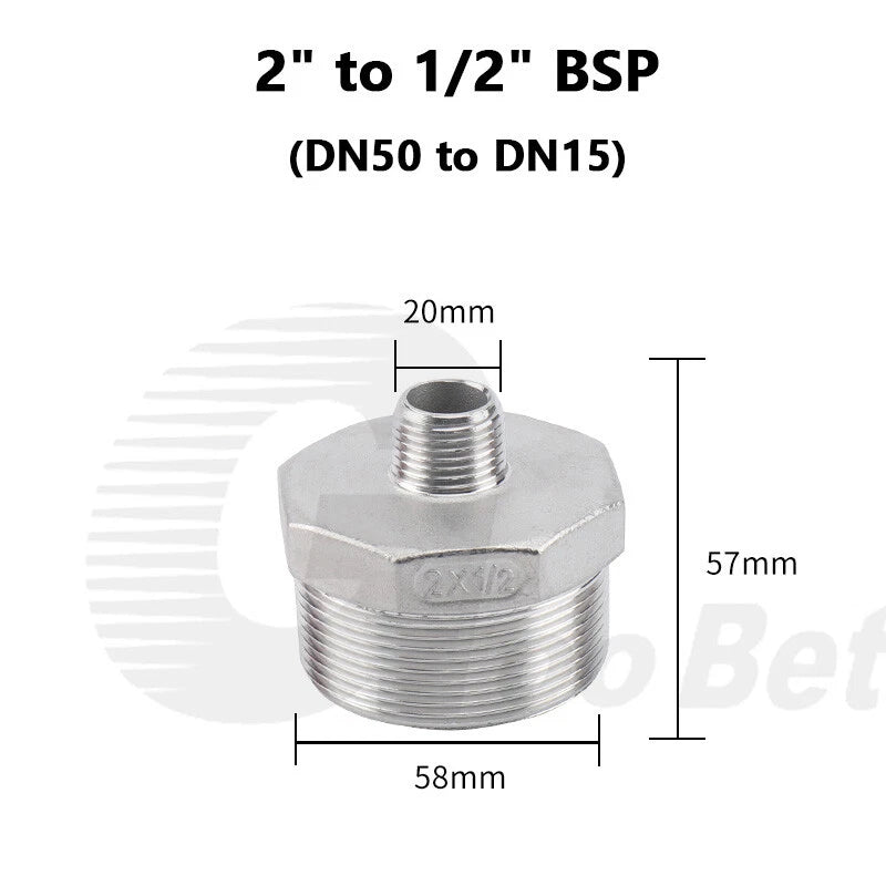 304 Stainless Steel Reducing Hex Nipple BSP Male Thread Pipe Fitting | 1/8" to 2"