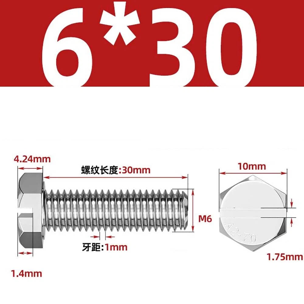 External Hex Slotted Machine Screws – A2 Stainless Steel, M4 to M16, Fully Threaded